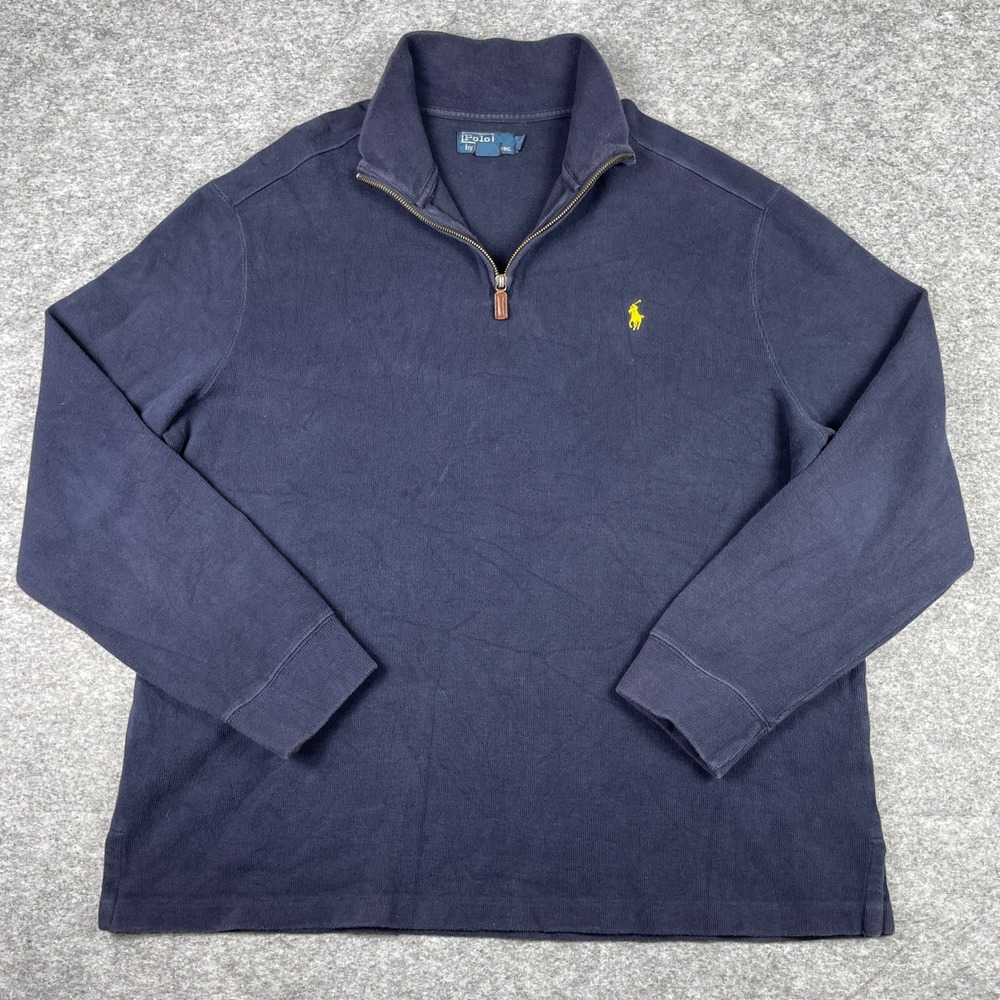 VTG Polo Ralph Lauren 1/4 Zip Sweater Mens XL Navy Blue Pony Preppy Pullover 90s